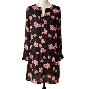 The Limited Half Button Long Sleeve Floral Career Dress‎ Women’s SZ XS Black